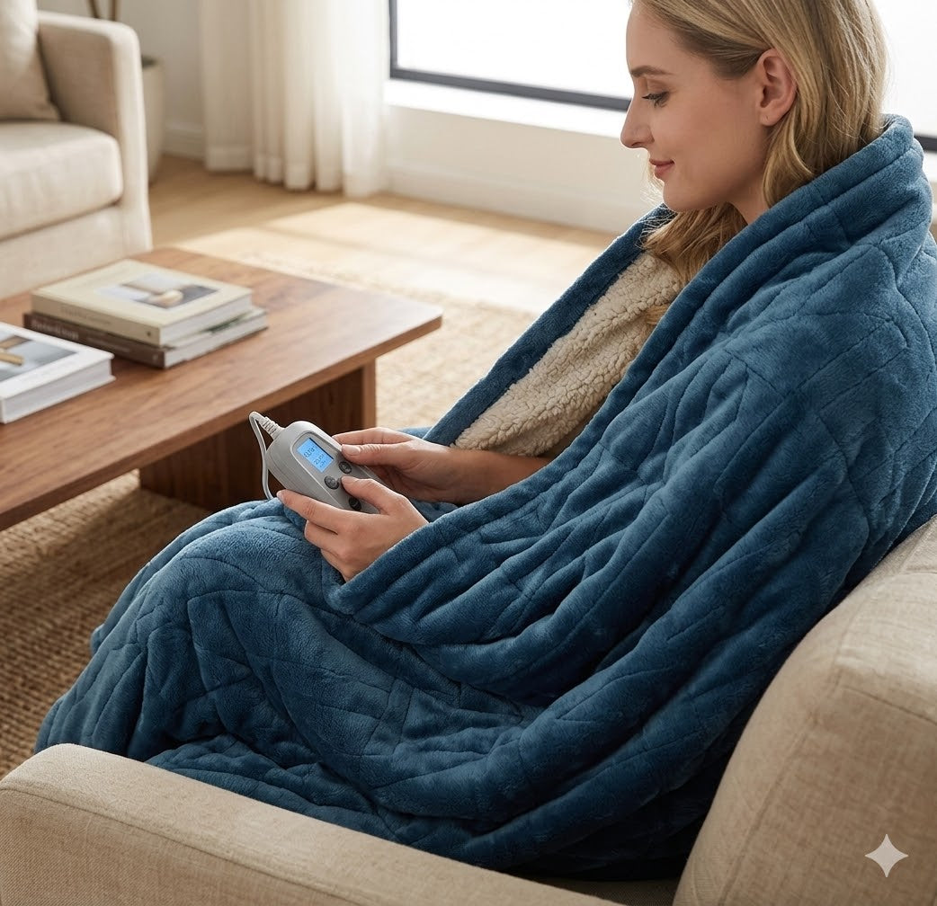 Heated Blanket Twin Navy Electric Blanket Throw with 10 Heat Settings/Safety 10 Hours Auto-Off Dual Controllers 62"X84"