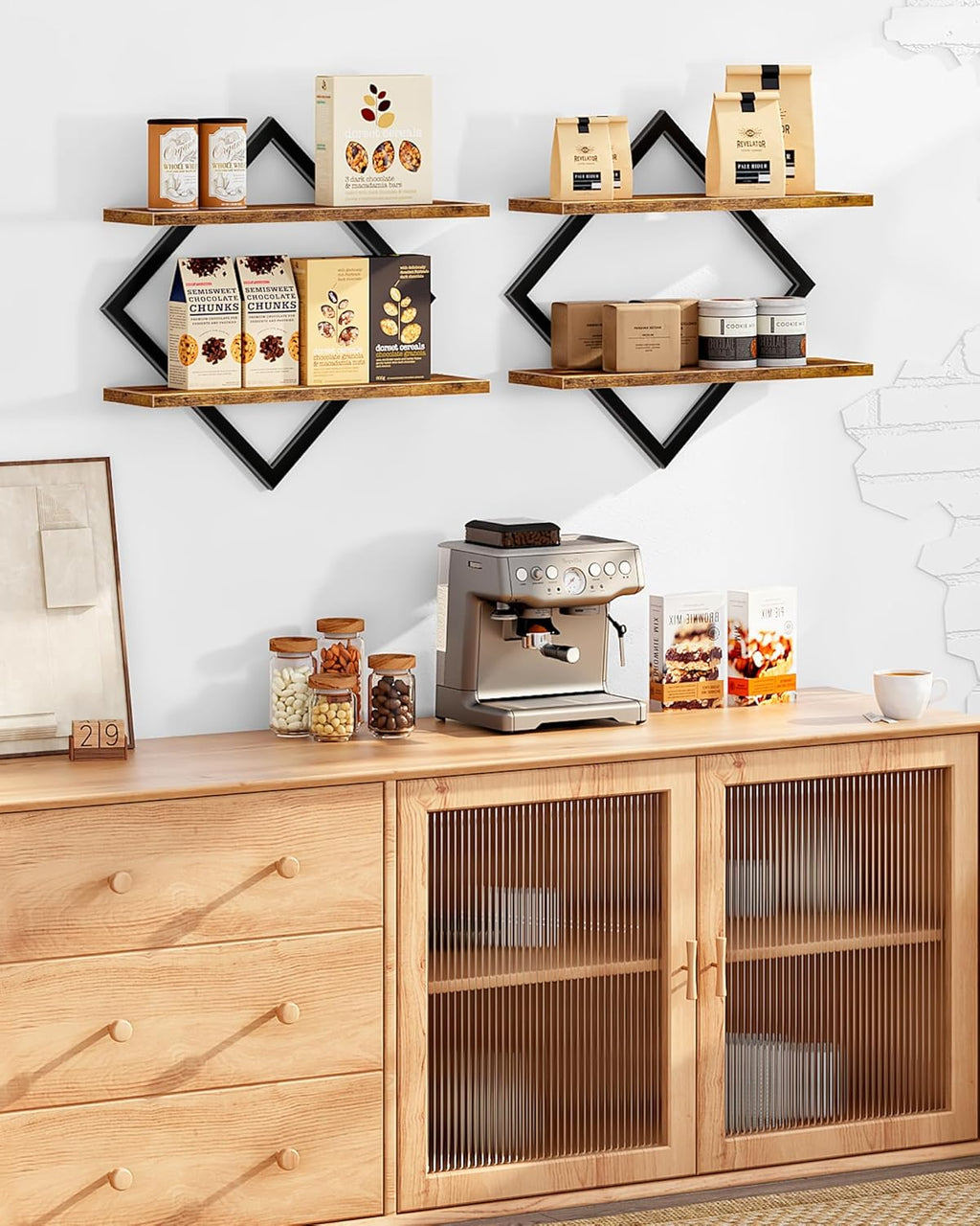 Floating Shelves, Set of 2 Wall Shelves, 2-Tier Hanging Shelves, Wall Shelf Set