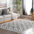 9X12 Ansley Moroccan Tassel Area Rug, Grey, High-Low Textured Bohemian Design, Plush High Pile, Stain Resistant, for Bedroom, Living Room, Hallway, Entryway
