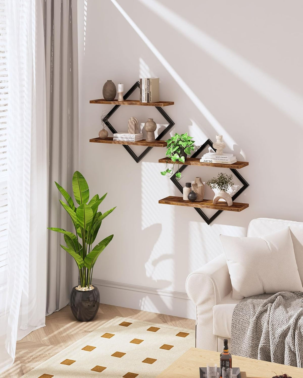 Floating Shelves, Set of 2 Wall Shelves, 2-Tier Hanging Shelves, Wall Shelf Set