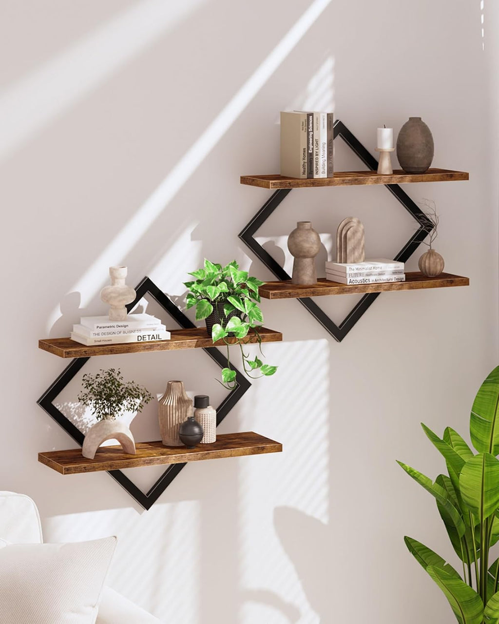 Floating Shelves, Set of 2 Wall Shelves, 2-Tier Hanging Shelves, Wall Shelf Set