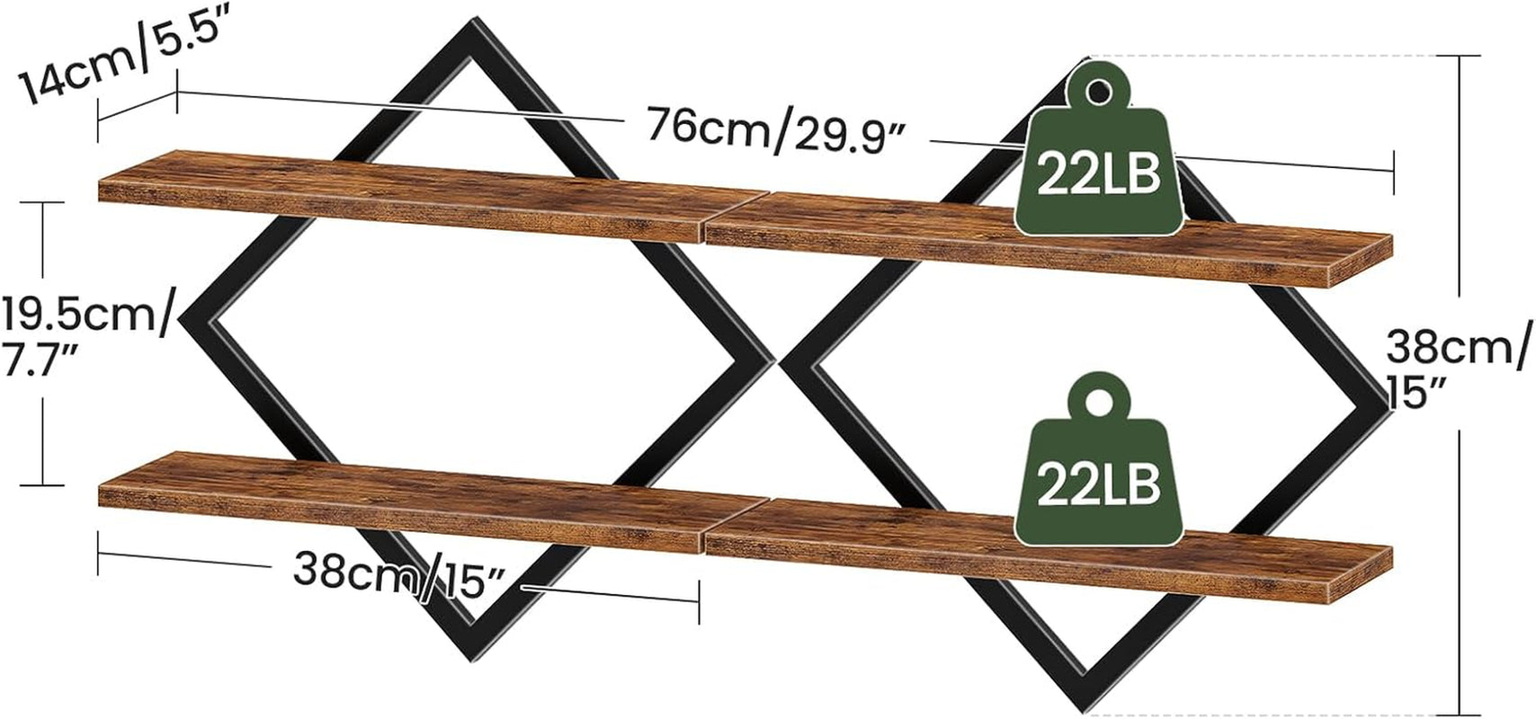 Floating Shelves, Set of 2 Wall Shelves, 2-Tier Hanging Shelves, Wall Shelf Set