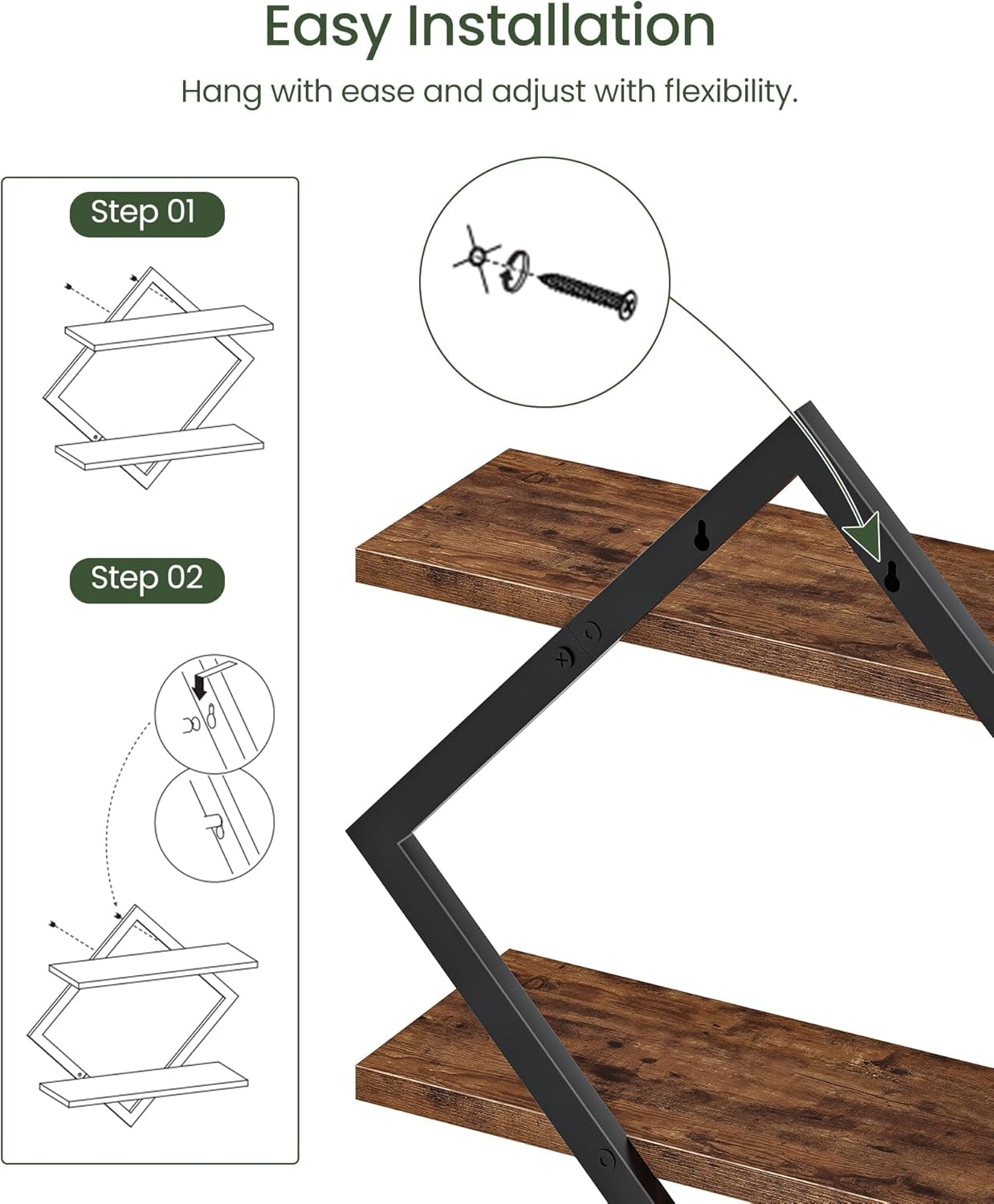 Floating Shelves, Set of 2 Wall Shelves, 2-Tier Hanging Shelves, Wall Shelf Set